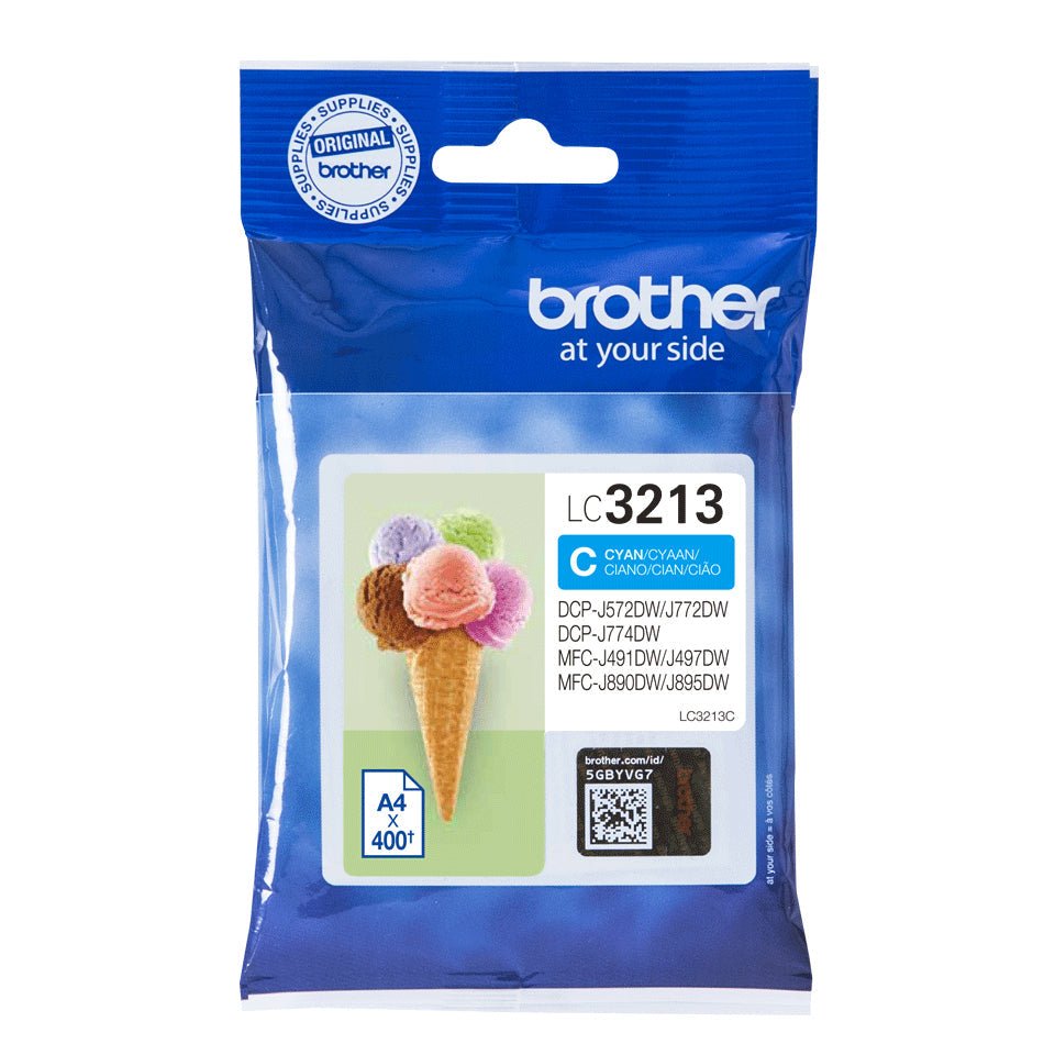 Tinteiro BROTHER LC3213C XL Ciano para DCPJ572 e MFCJ491/497/890/895 Brother