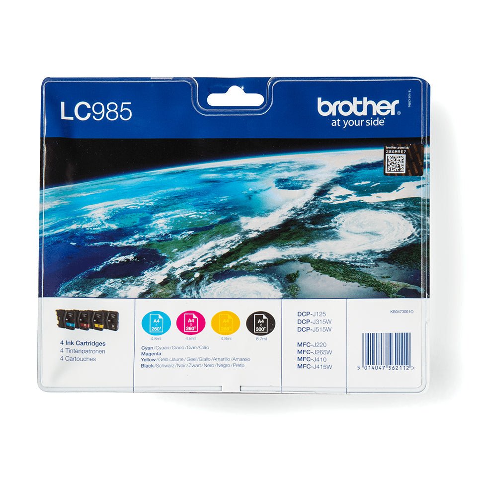 Tinteiro BROTHER LC985VVALBP Pack 4 Cores - DCP-J125/315W/515W, MFC-J220/265W/415W Brother