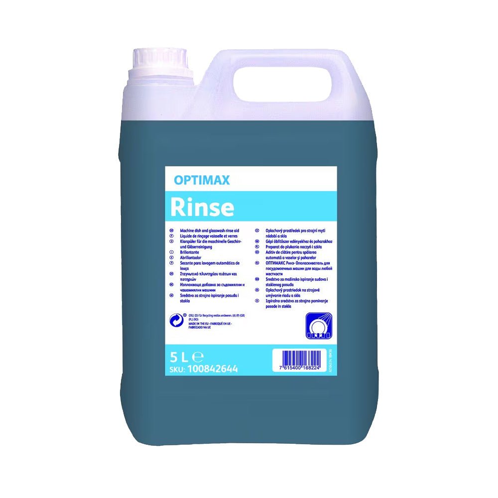 Secante neutro para máquina de loiça Diversy Optimax Rinse 5L, produto de limpeza eficiente para louça.