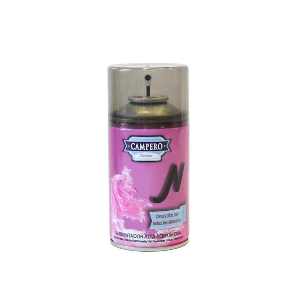 Recarga de ambientador automáticos Campero Aerosol Narciso Rodriguez de 250ml, frasco com spray branco e detalhes azuis.