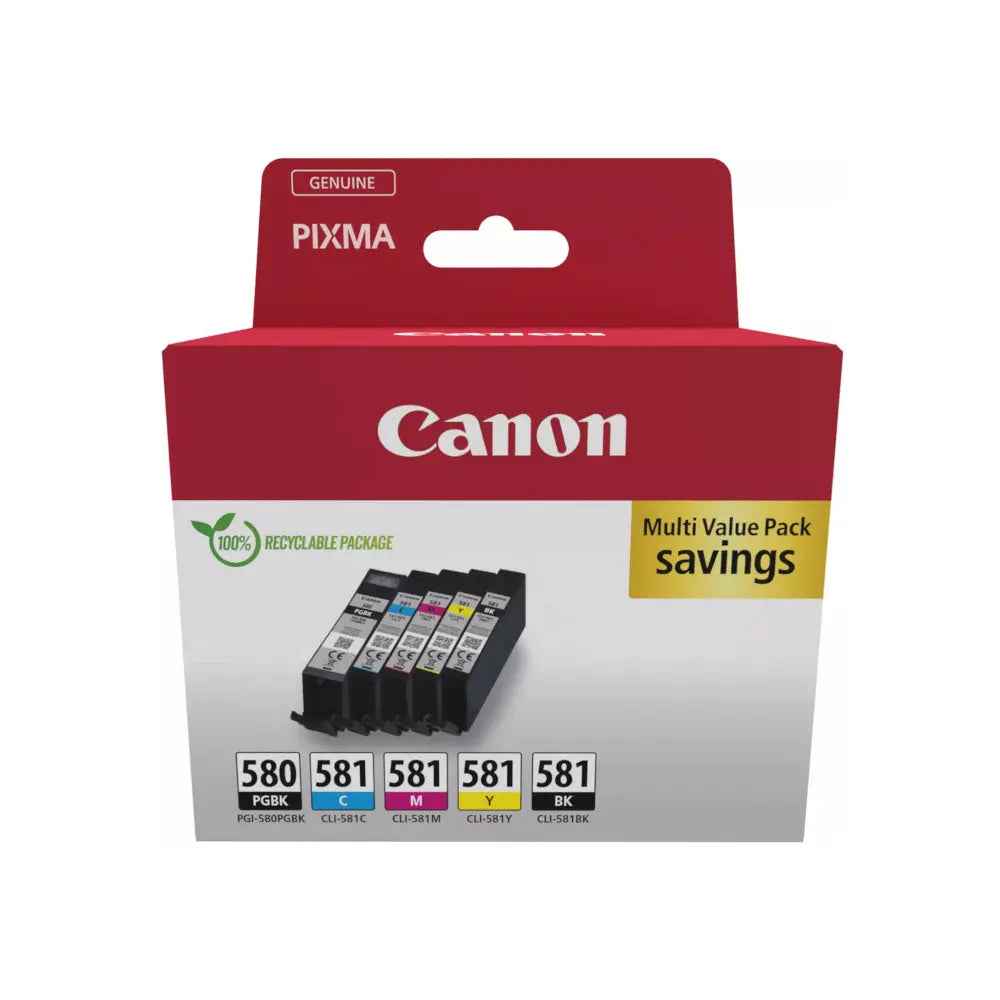 Pack 5 Tinteiros Canon 580/581 – Cores para Impressora 2078C007