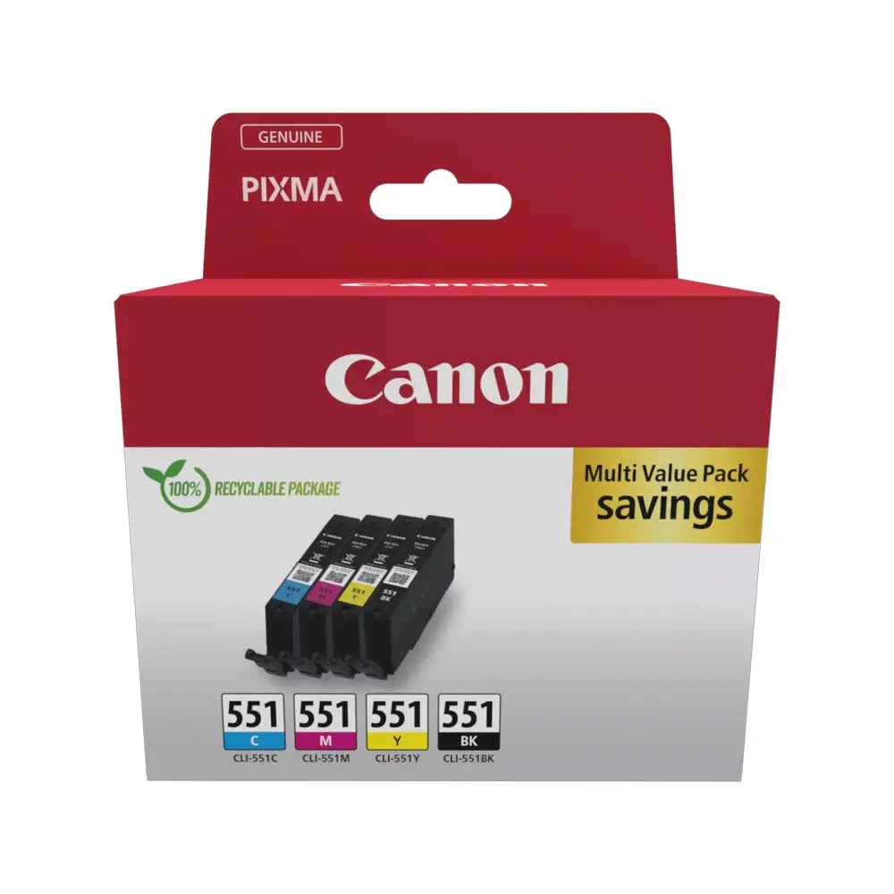 Pack de Tinteiros Canon 551 4 Cores (6509B015) 7ml - Compatível