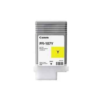 Tinteiro Canon PFI-107 Amarelo de 130ml para impressoras Canon, cartucho original amarelo para impressoras Canon.