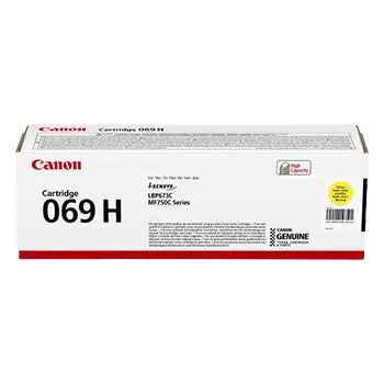 Toner amarelo Canon 069H original para impressoras, capacidade para 5500 páginas, compatível com impressoras Canon.