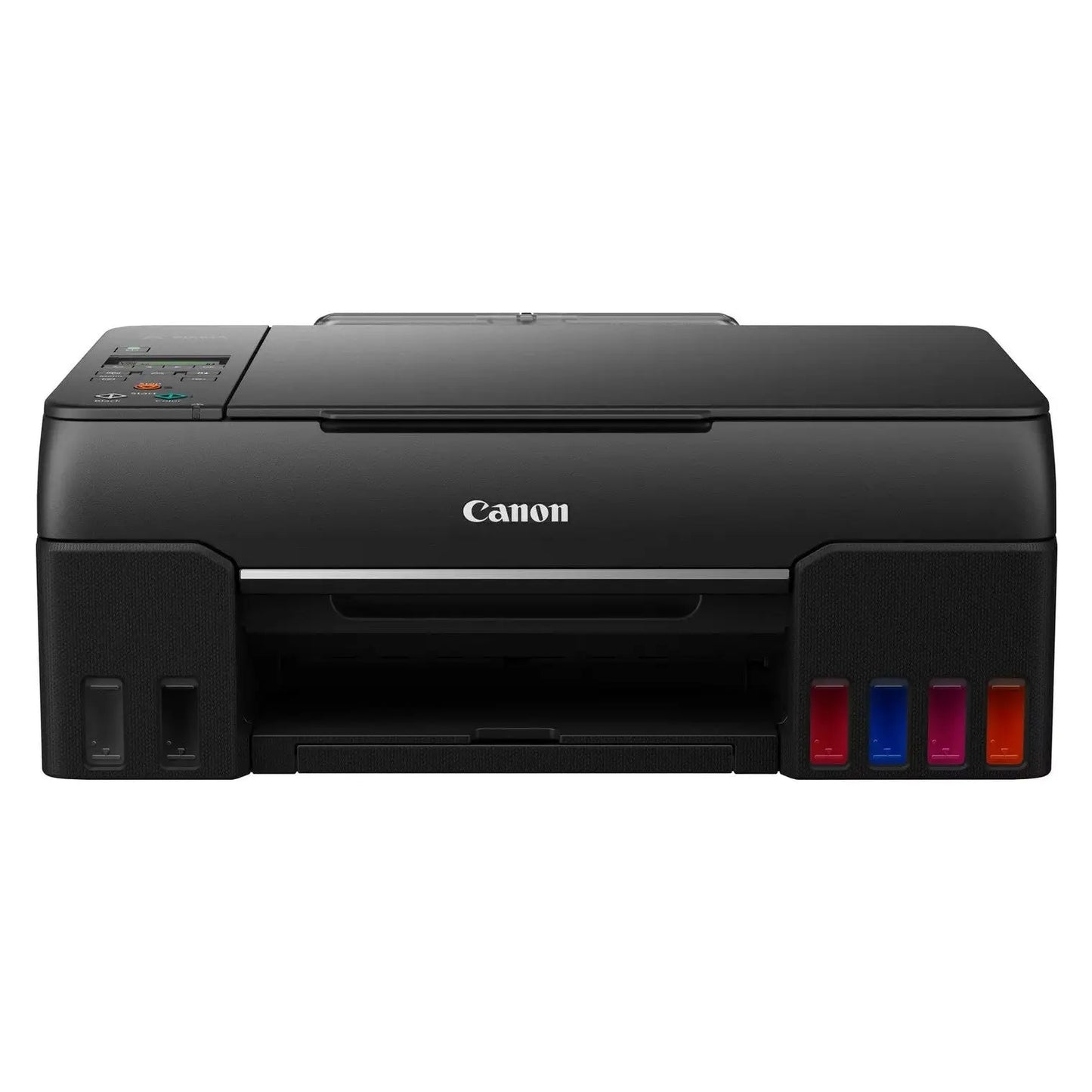 Impressora Canon PIXMA G650 MFP com Wi-Fi, jato de tinta A4, recargas e 100 folhas, vista frontal com bandeja de papel aberta