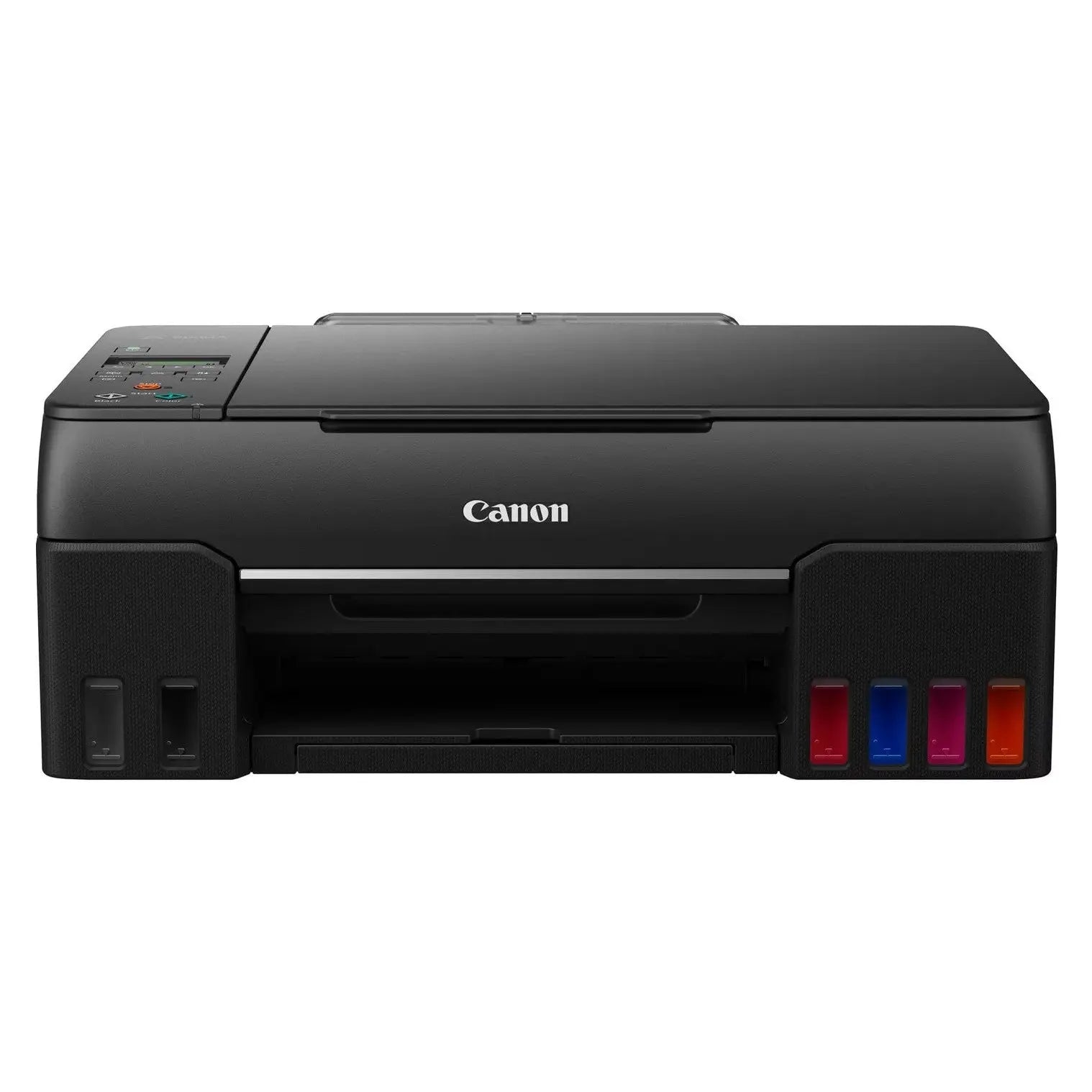 Impressora Canon PIXMA G650 MFP com Wi-Fi, jato de tinta A4, recargas e 100 folhas, vista frontal com bandeja de papel aberta