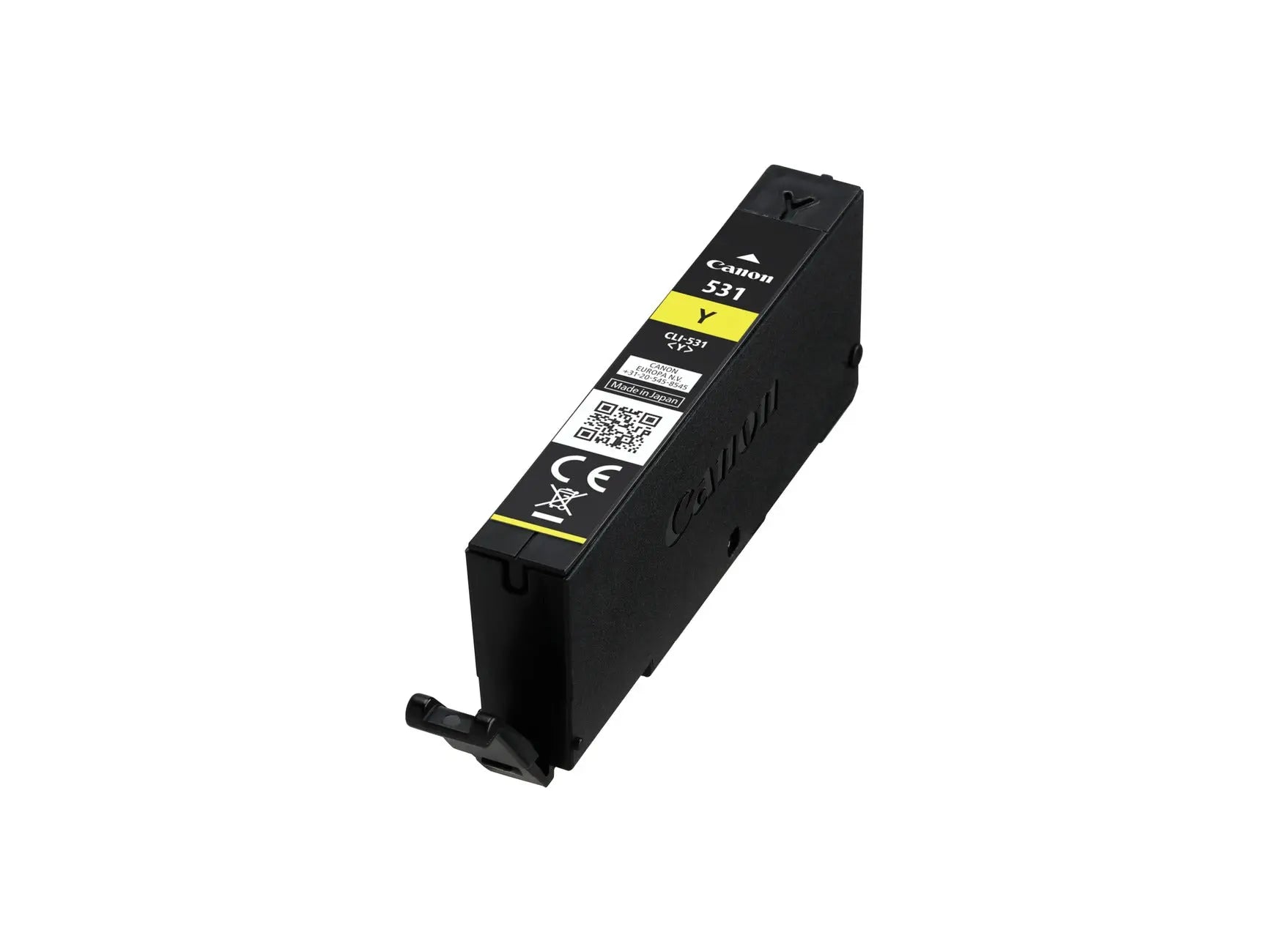 Cartucho de tinta amarelo Canon CLI-531 para impressoras europeias, destacando o cartucho de tinta amarelo da impressora Canon.