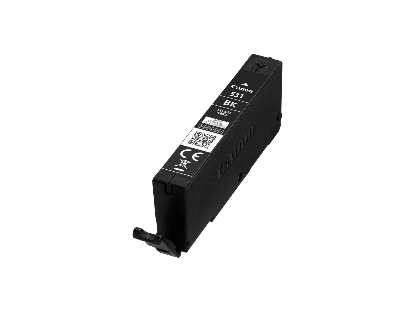 Cartucho de tinta preto Canon CLI-531 para impressoras, imagem mostrando o cartucho de tinta na embalagem.