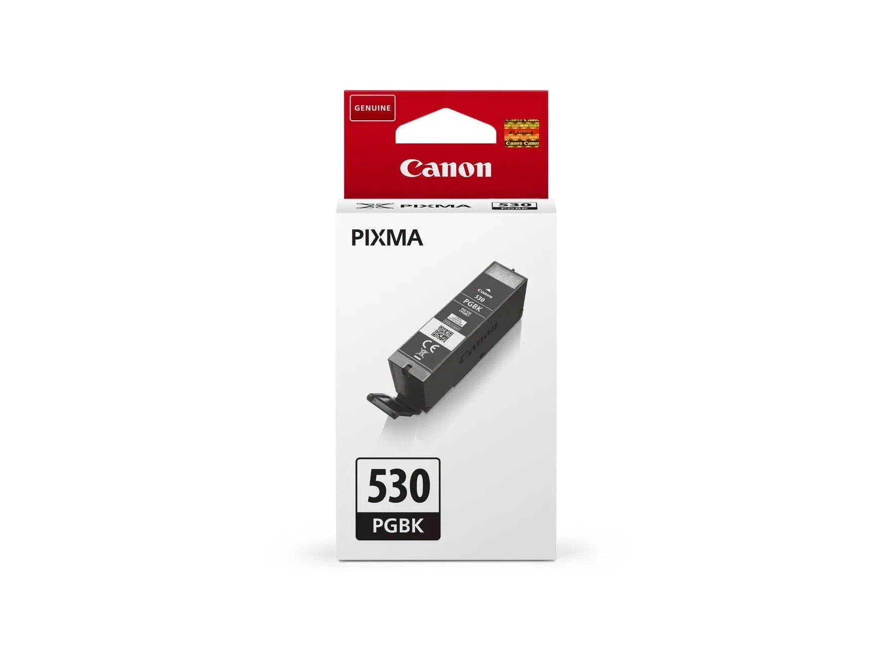 Cartucho de tinta preta pigmentada Canon PGI-530 para impressoras europeias, mostra o cartucho de tinta para impressão de alta qualidade.