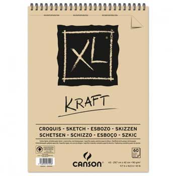 Caderno de desenho Canson XL Kraft A3 com capa espiral e papel de 90g para esboços e desenhos artísticos