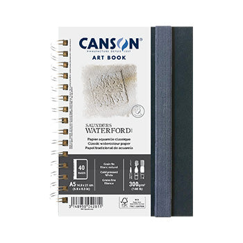 Caderno de arte Canson Saunders Waterford A5 com capa dura e 40 folhas de papel 300g para desenho e aquarela