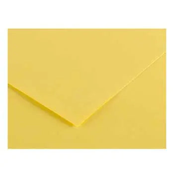 Cartolina amarela limão Canson 50x65cm, papel para artes, com peso de 185g, vista da superfície com textura lisa.