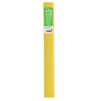 Papel crepe amarelo palha da Canson, rolo de 50x250cm para artesanato, visualização do papel desenrolado e textura.