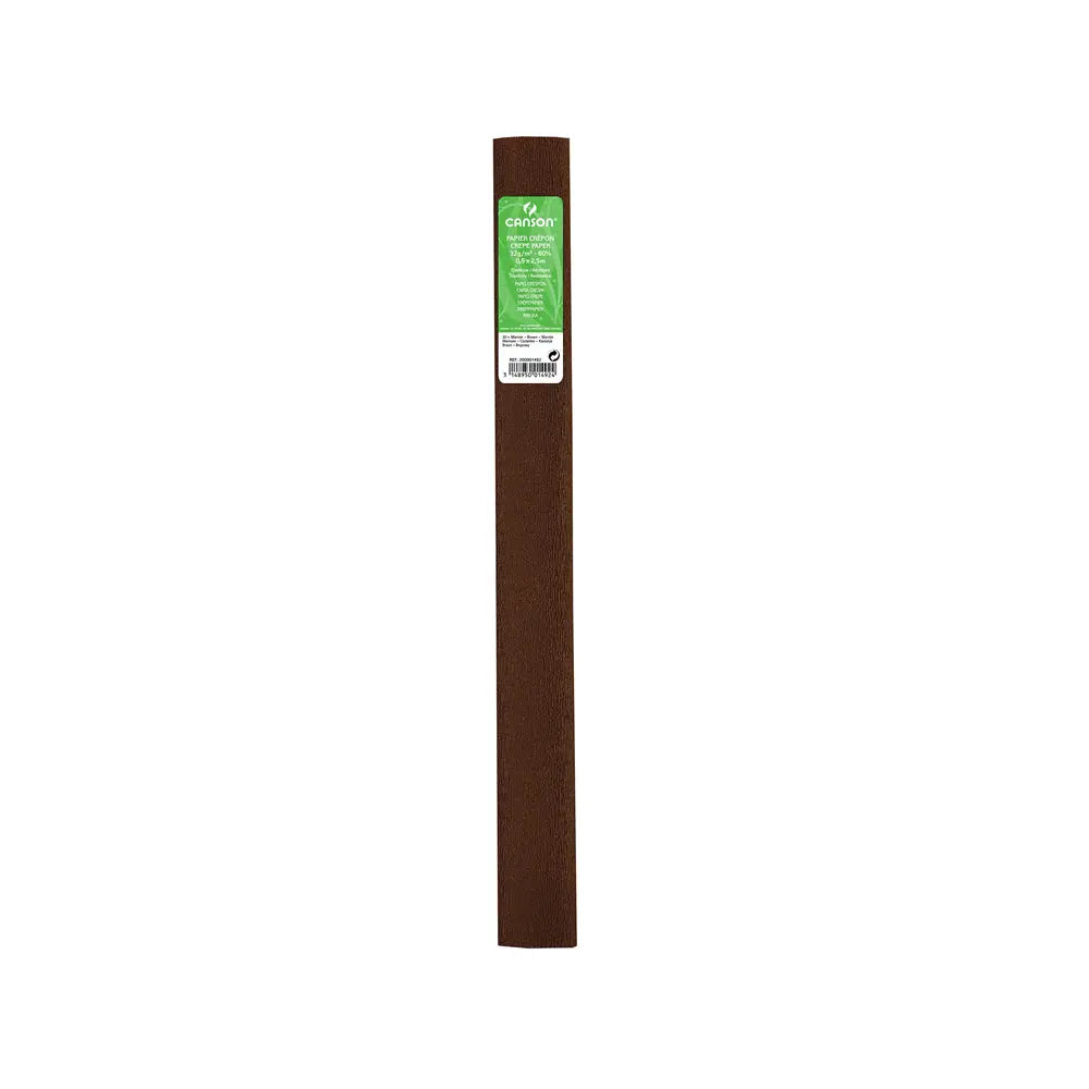 Rolo de papel crepe castanho Canson, 50x250cm, para artes e embalagens, com textura leve e flexível.