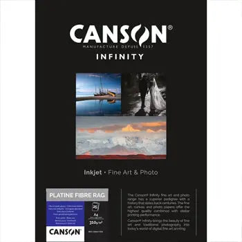 Papel A4 Canson Infinity Platine Fibre Rag 310g, 10 folhas, papel artístico de alta qualidade para impressão e arte.