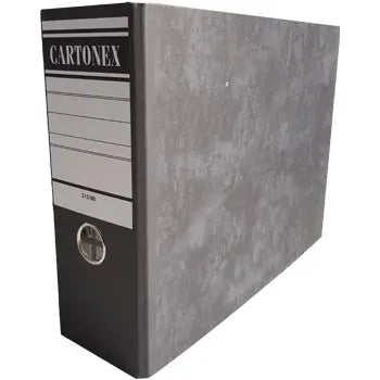 Pasta arquivo A5 preta marmoreada da Cartonex com 80mm de capacidade para organizar documentos.