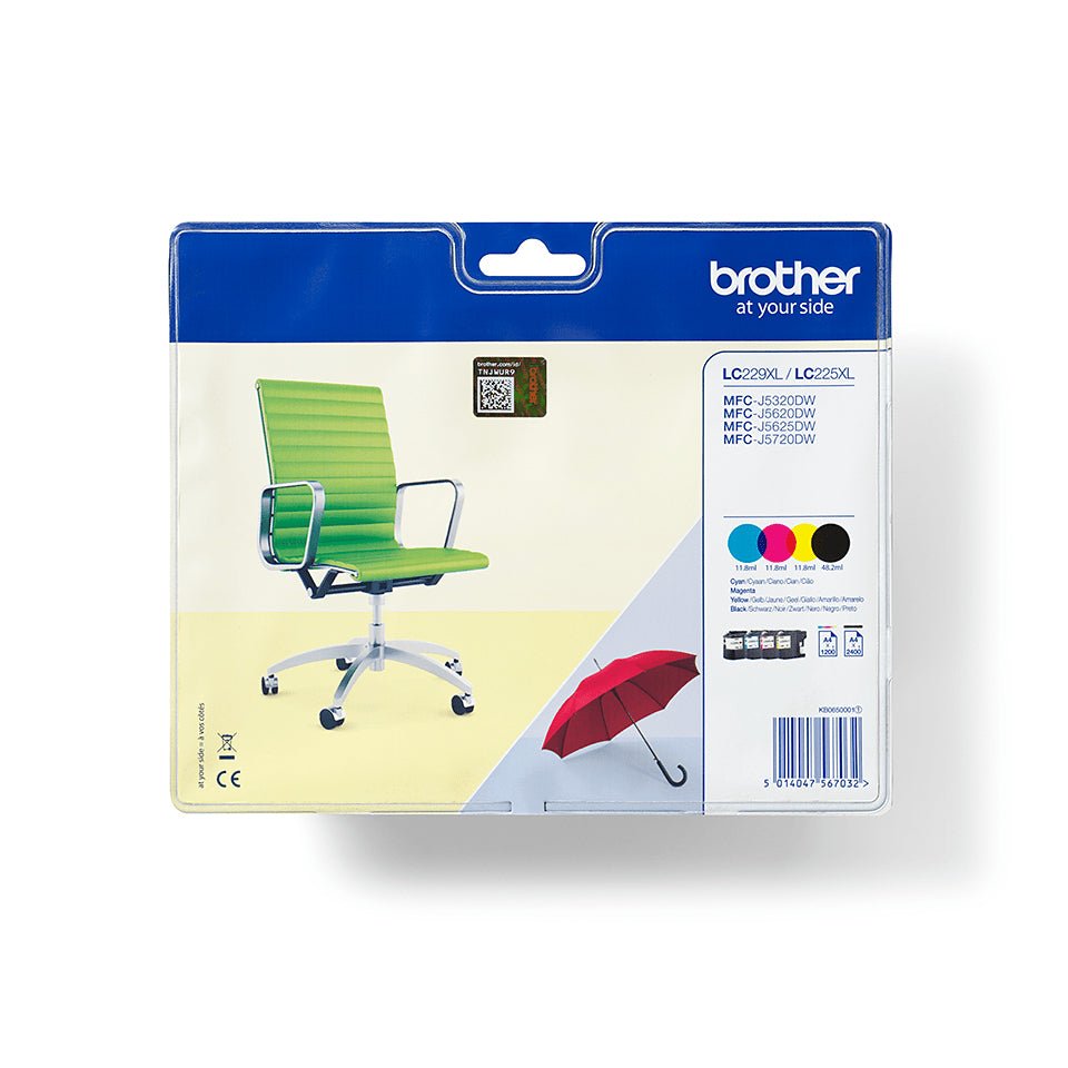 Pacote de 4 Toners XL Brother LC229XLVALBP para impressoras MFC-J5320DW, J5620DW e J5720DW