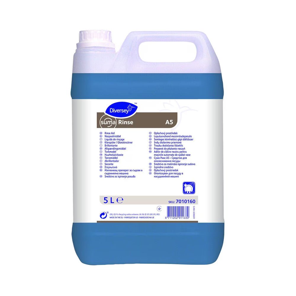 Secante para máquina de lavar louça Diversa, Suma Rinse A5 5L, produto para limpeza e brilho profissional de loiça.