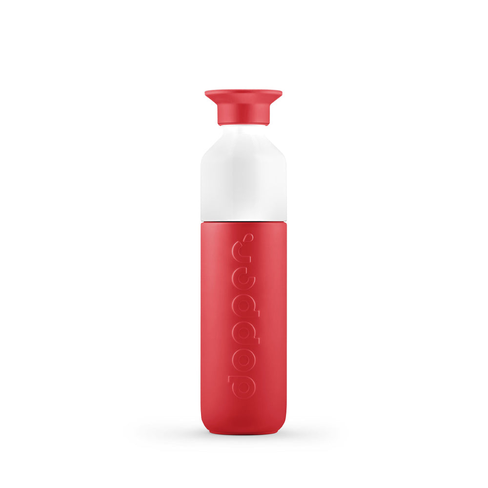 Garrafa térmica Dopper 350ml Deep Coral, mantém bebidas quentes, com design compacto e cor coral vibrante.