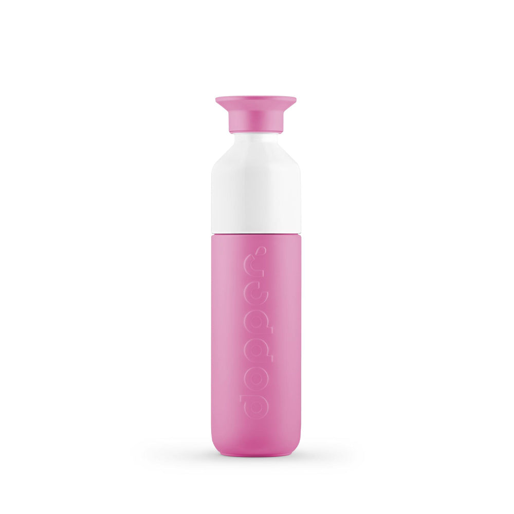 Garrafa térmica Dopper Pelican Pink de 350ml, isotérmica e resistente, com acabamento rosa e design portátil.