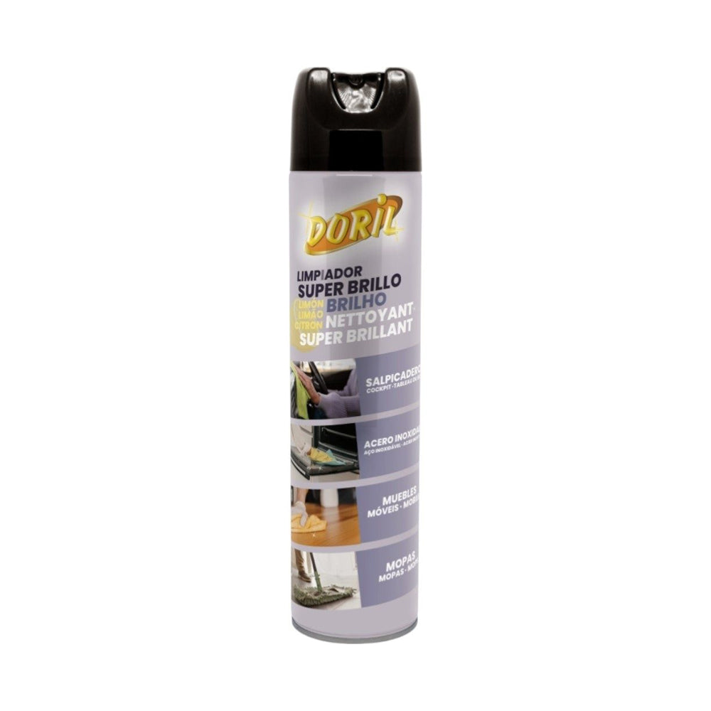 Spray de limpeza multiuso Doril Automóveis, 600ml, com proteção e brilho para superfícies automotivas.
