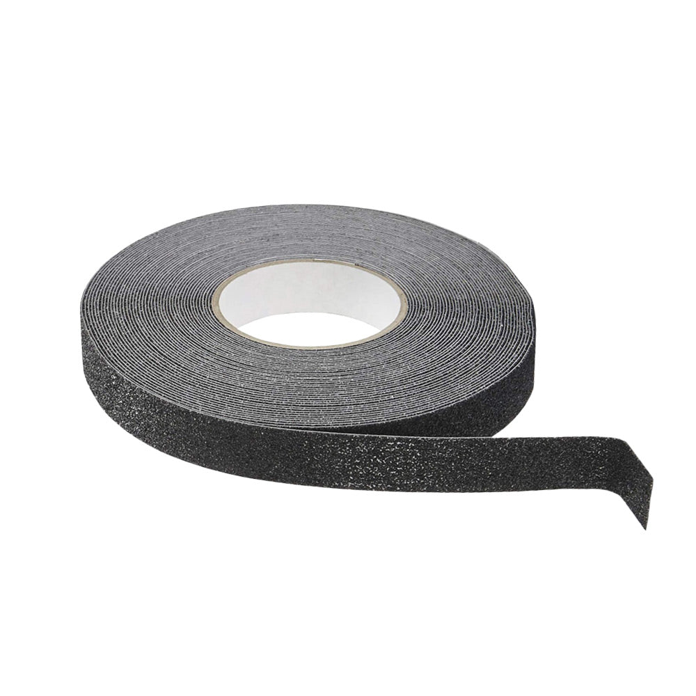 Fita antiderrapante Duraline Grip+ preta, 25mm x 15m, resistente e ideal para segurança em escadas e pisos.
