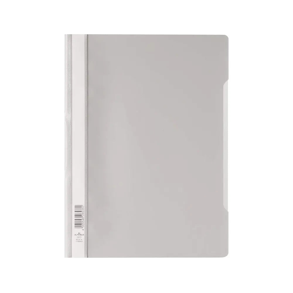 Classificador transparente cinza Durable com capas duráveis para organização e proteção de documentos.