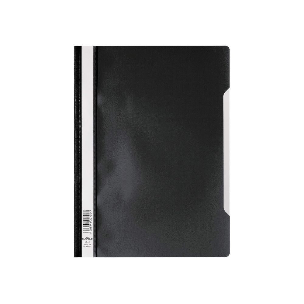 Classificador Durável com capa transparente preta, resistente e durável, ideal para organização de documentos.