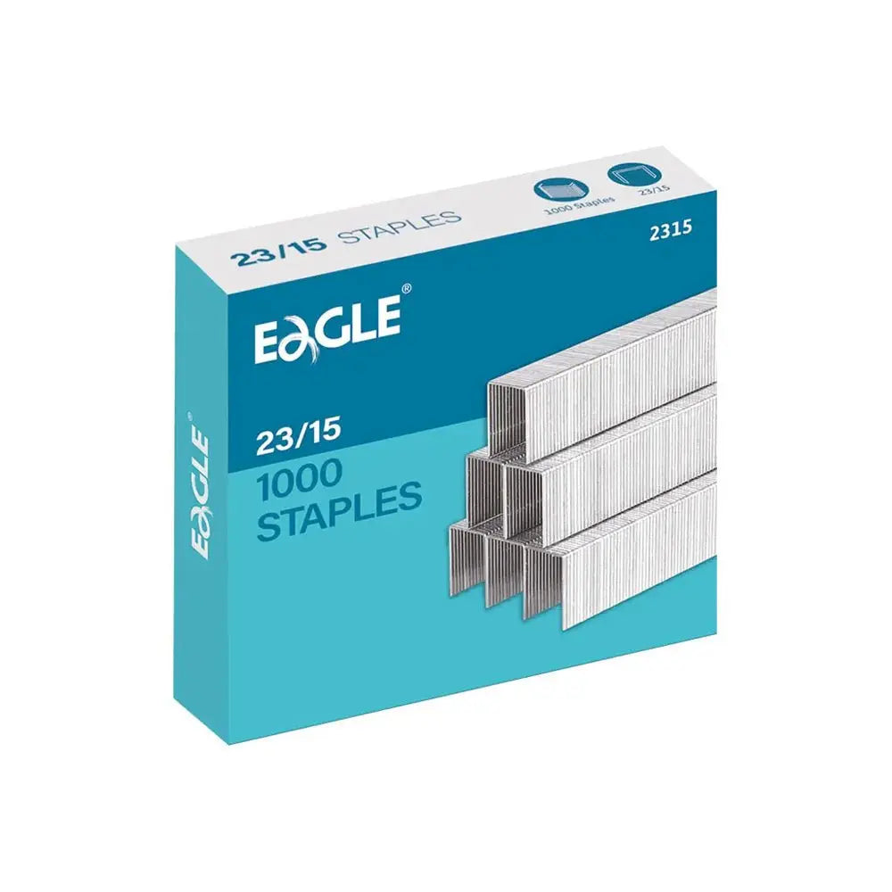 Agrafos Eagle 23/15 para folhas CX, pacote com 1000 unidades, ideal para escritório e papelaria.