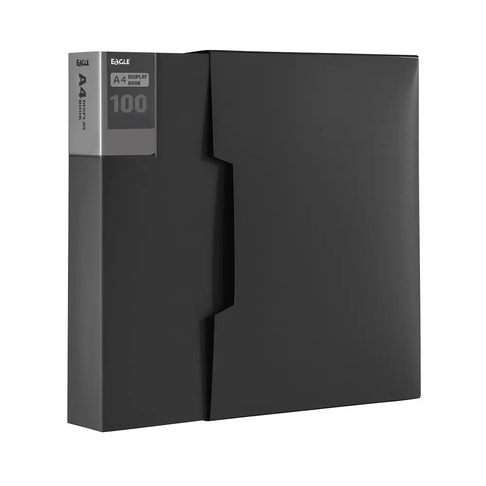 Pastas Eagle pretas para catálogo A4, pacote com 100 bolsas transparentes para armazenamento e organização de documentos.