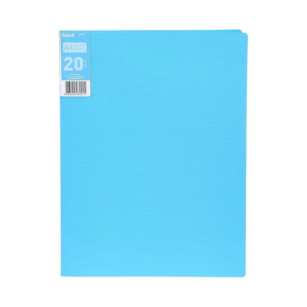 Pastas Eagle azuis com 20 bolsas e 40 páginas, ideal para organização de documentos em formato A4.