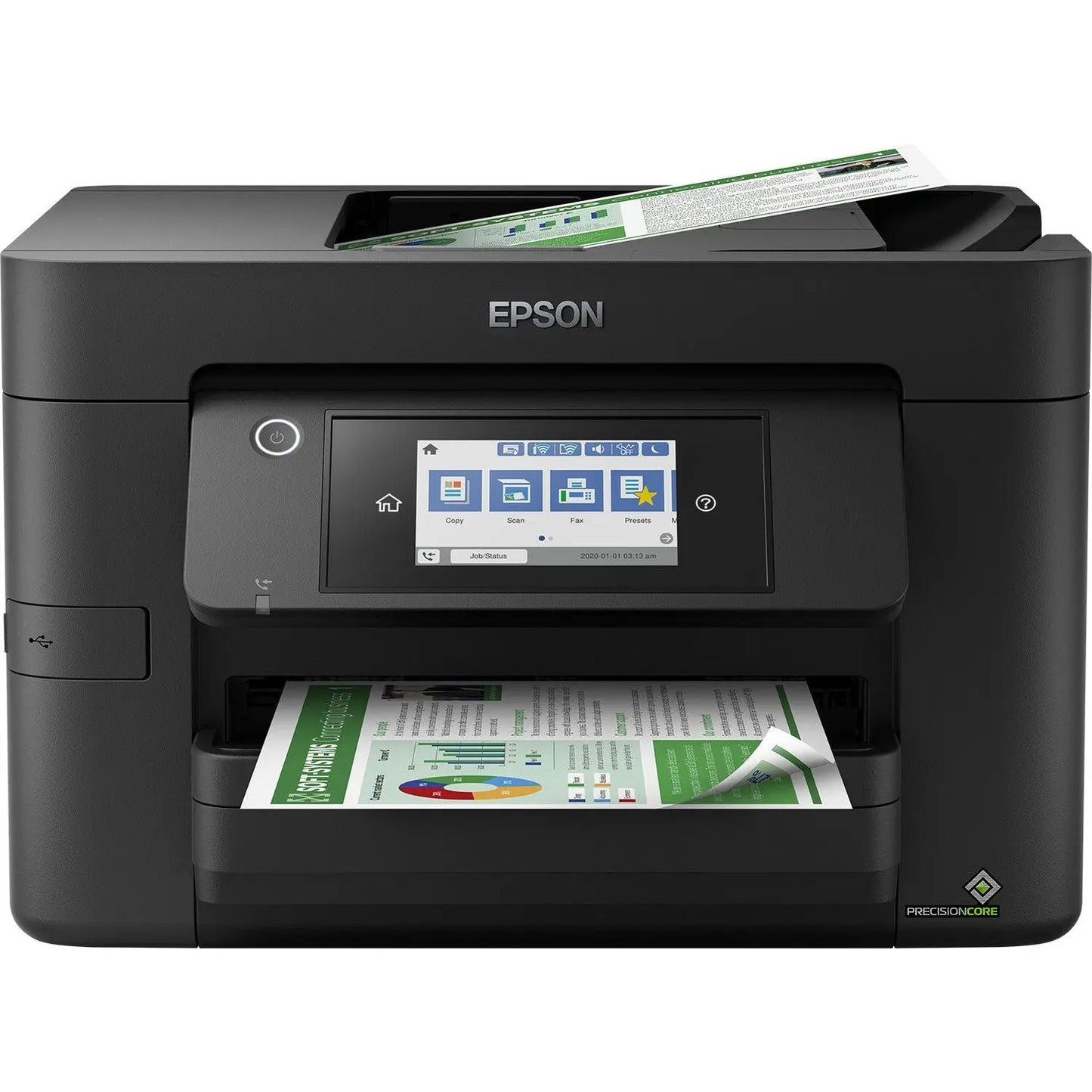 Impressora Epson WorkForce Pro WF-4820DWF, multifuncional A4 color com Wi-Fi e USB, jato de tinta, vista frontal.