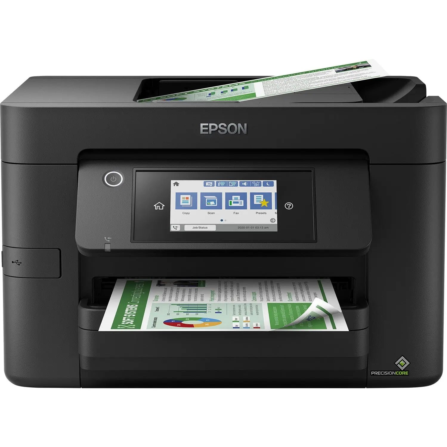 Impressora Epson WorkForce Pro WF-4820DWF, multifuncional A4 color com Wi-Fi e USB, jato de tinta, vista frontal.