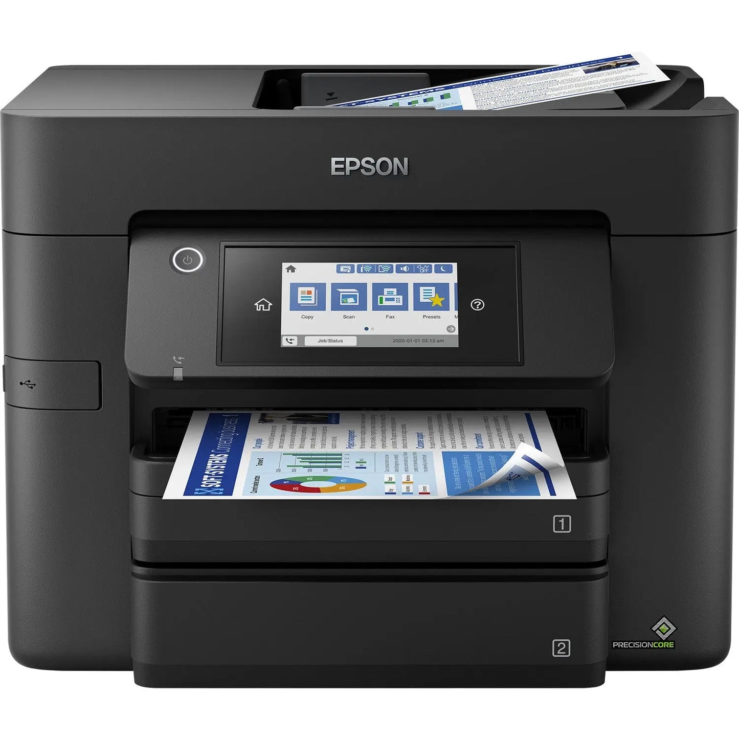 Impressora Epson WorkForce Pro WF-4830DTWF multifuncional A4 color com Wi-Fi, LAN e NFC, jato de tinta para escritório.