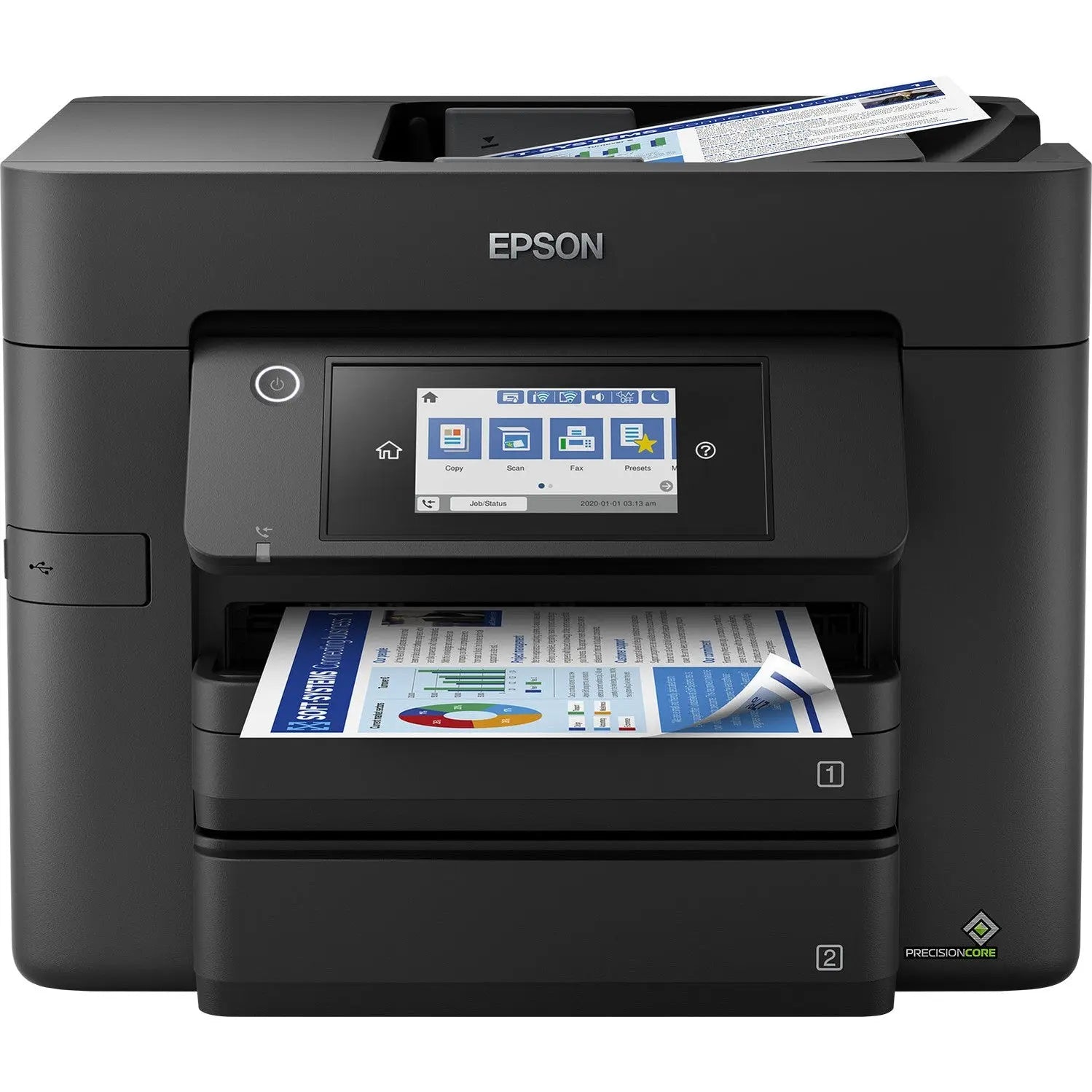 Impressora Epson WorkForce Pro WF-4830DTWF multifuncional A4 color com Wi-Fi, LAN e NFC, jato de tinta para escritório.