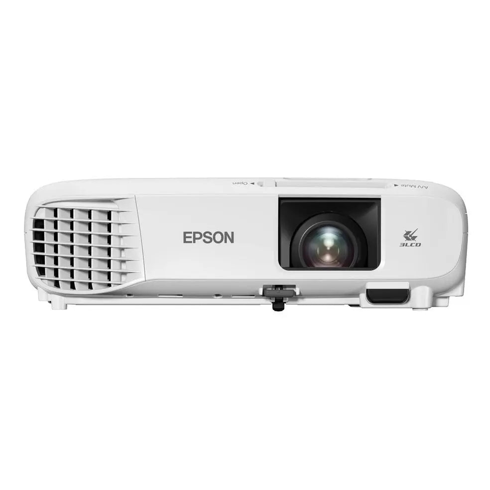 Projetor Epson EB-W49 de alta luminosidade e qualidade de imagem, ideal para ambientes empresariais, exibindo uma tela projetada.