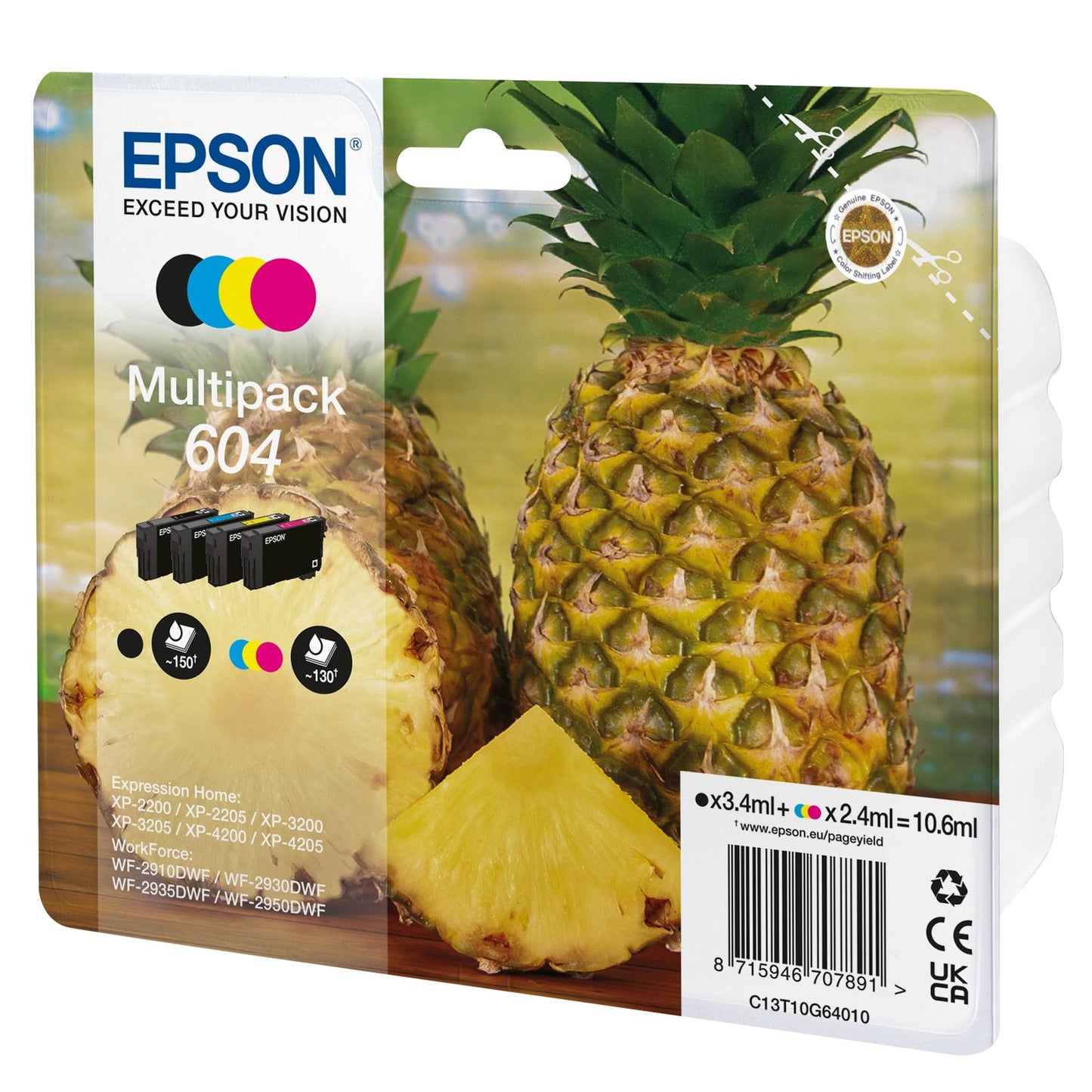 Conjunto de 4 cartuchos de tinta original Epson 604, cores múltiplas, para impressoras, peso de 1lb, tintas de alta qualidade