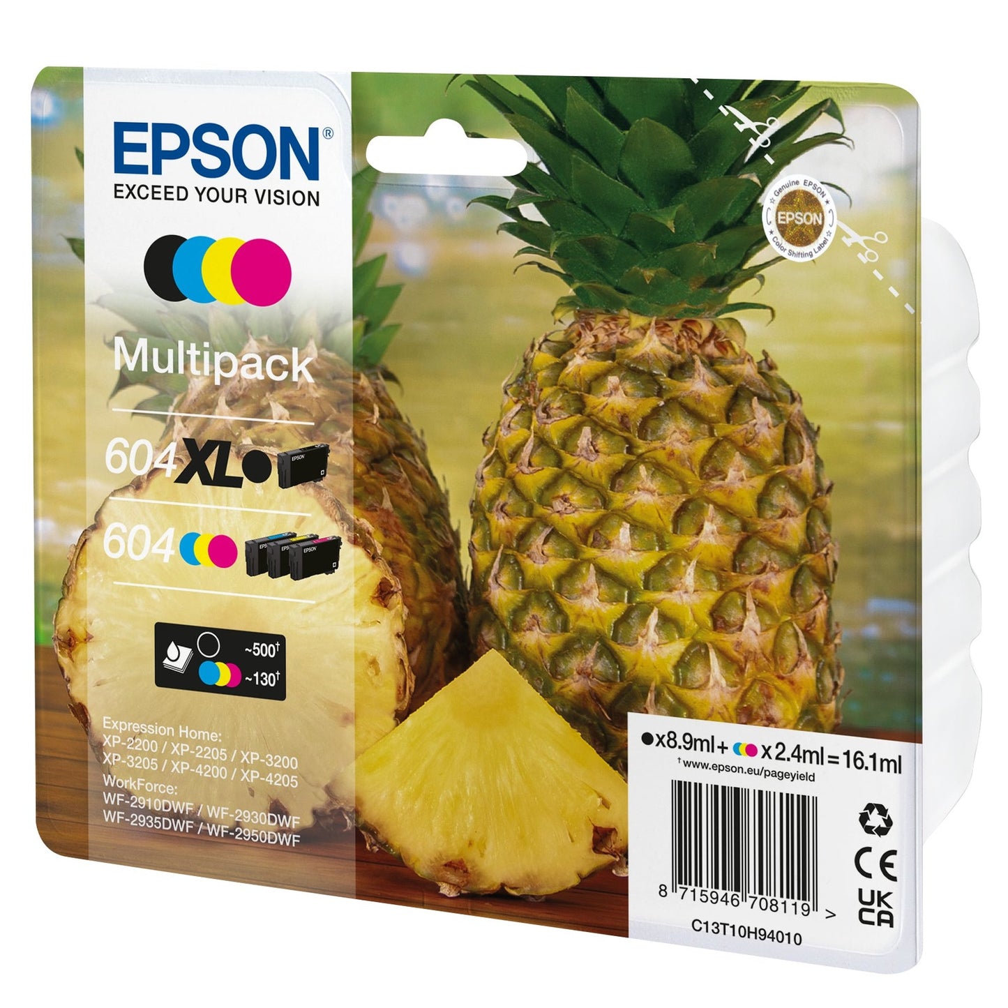 Multipack de tintas Epson 604 XL com 4 cores: preto, cyan, magenta e amarelo, para impressoras Epson.