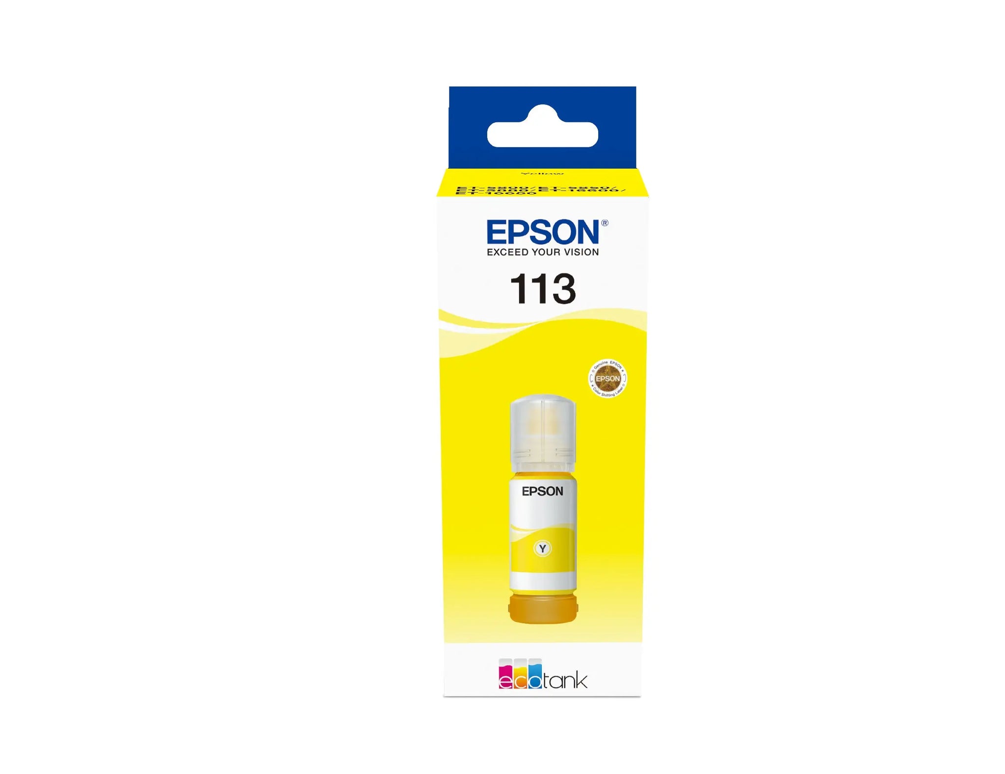 Tinteiro amarelo EcoTank Epson 6LB 113, compatível, para impressora Epson, com selo de garantia, mostrado na imagem