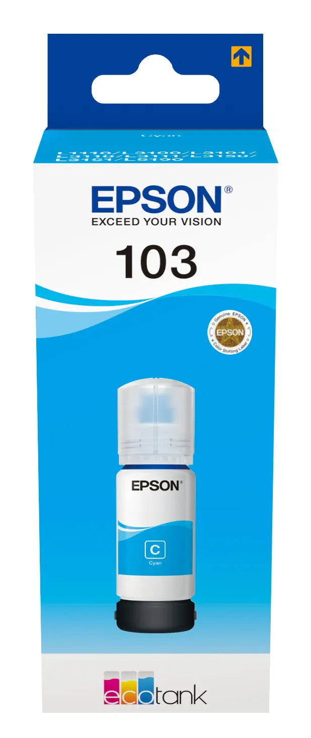 Tinta Cyan Epson 4LB 103 EcoTank, tinta de alta qualidade para impressoras, compatível com cartuchos Epson.