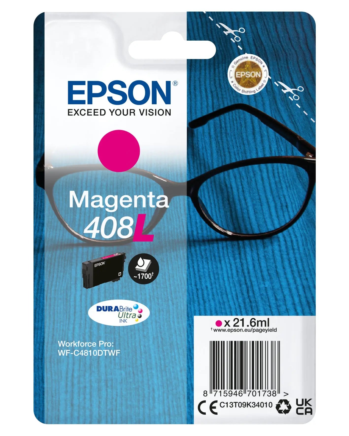 Tinta Magenta EPSON 408L 2LB - Durabrite Ultra para Impressoras Epson