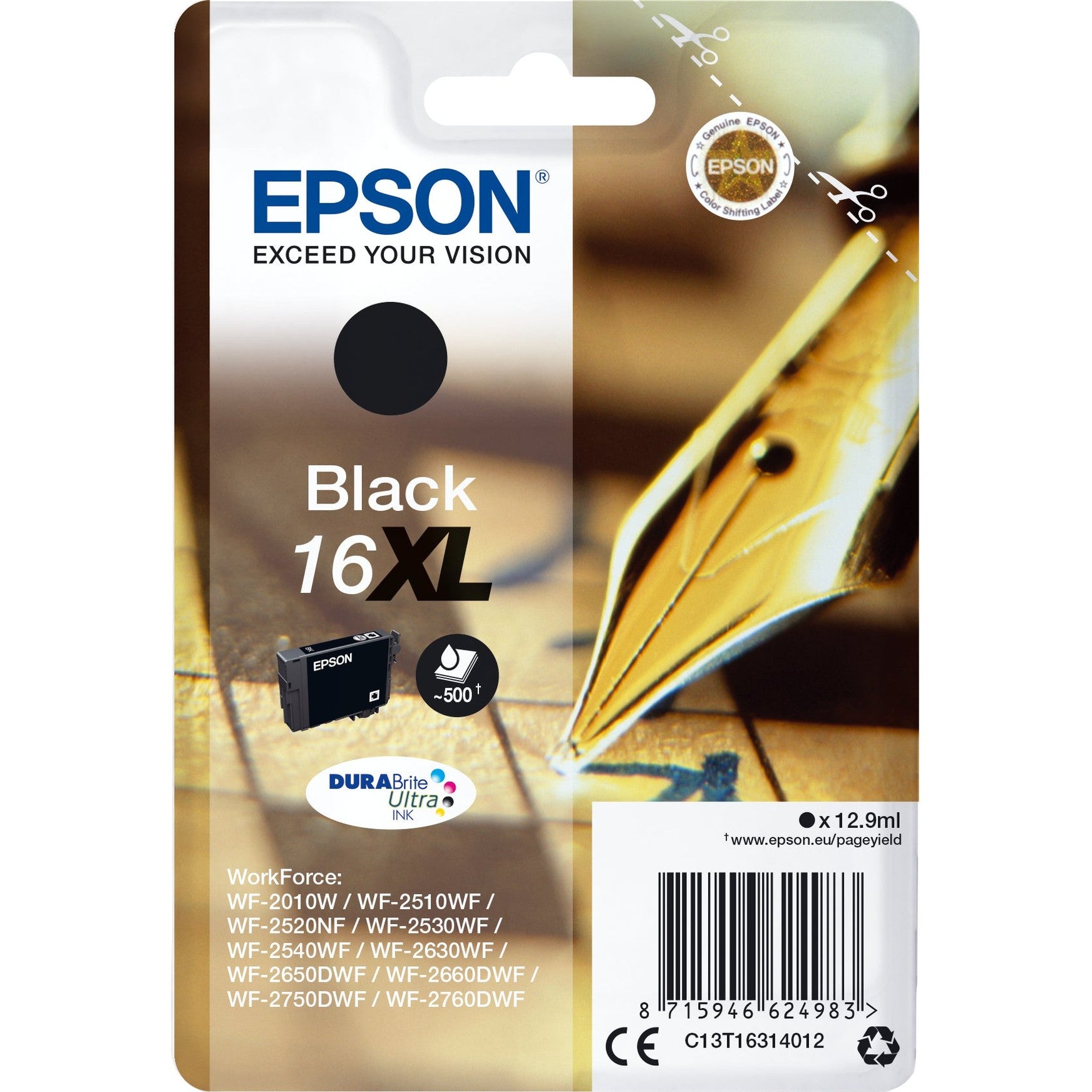 Tinteiro EPSON 16 Preto XL + Alarme RF - WF-2010/251xx/26xx/27xx