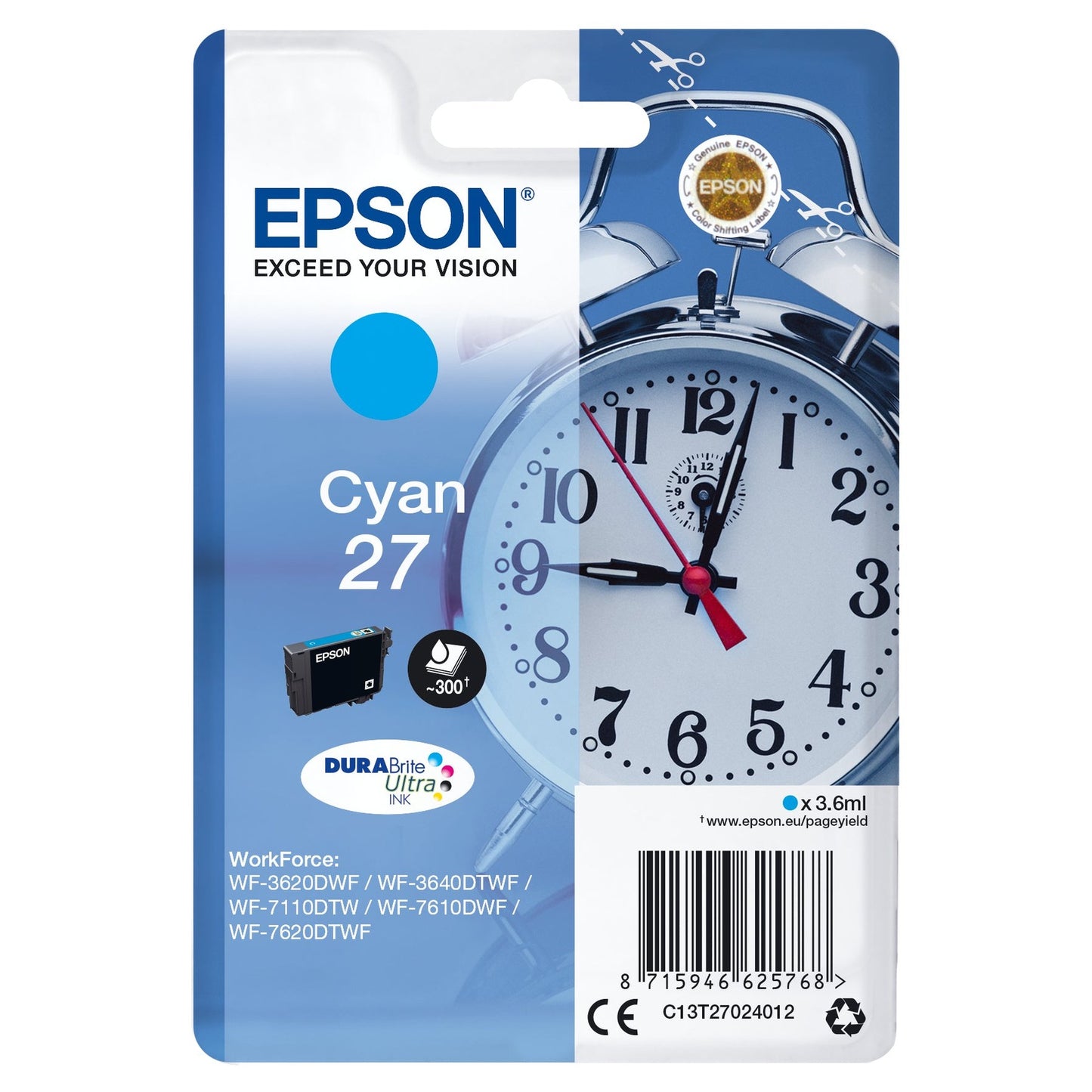 Tinteiro EPSON 27 Ciano - WF36xx/7110/7210/76xx/77xx