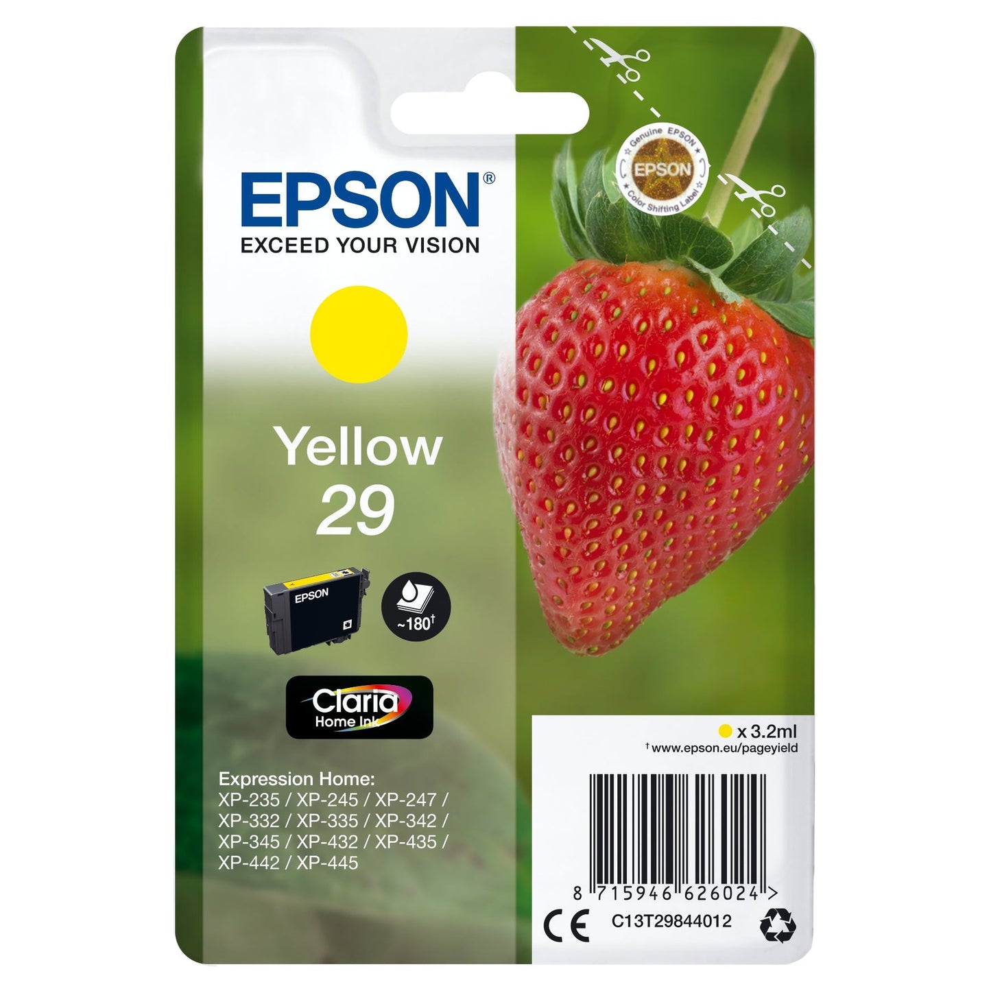 Tinteiro EPSON 29 Amarelo + Alarme RF - Expression Home XP-255/257/352/355/452/455