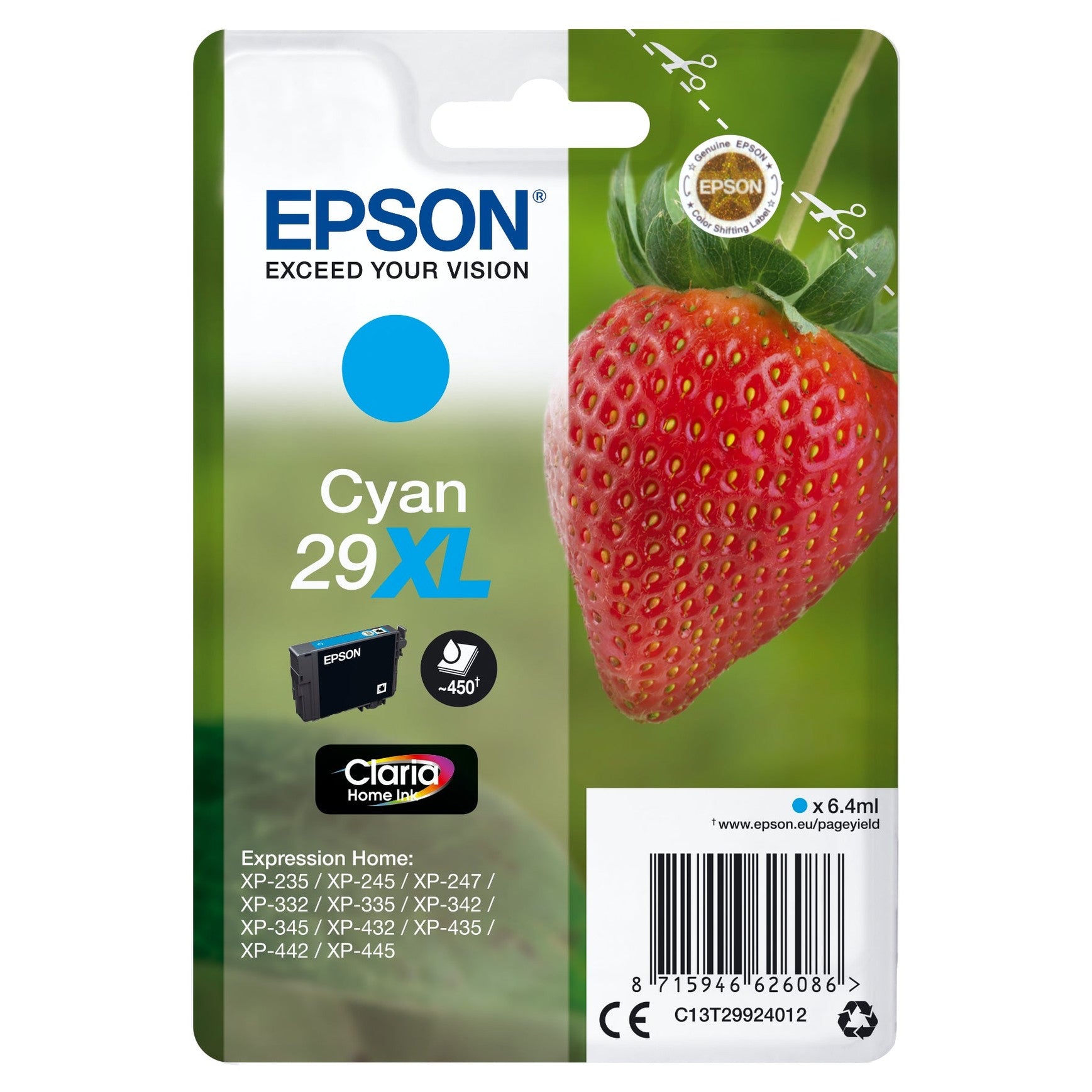 Tinteiro EPSON 29 Ciano XL - Expression Home XP-255/257/352/355/452/455