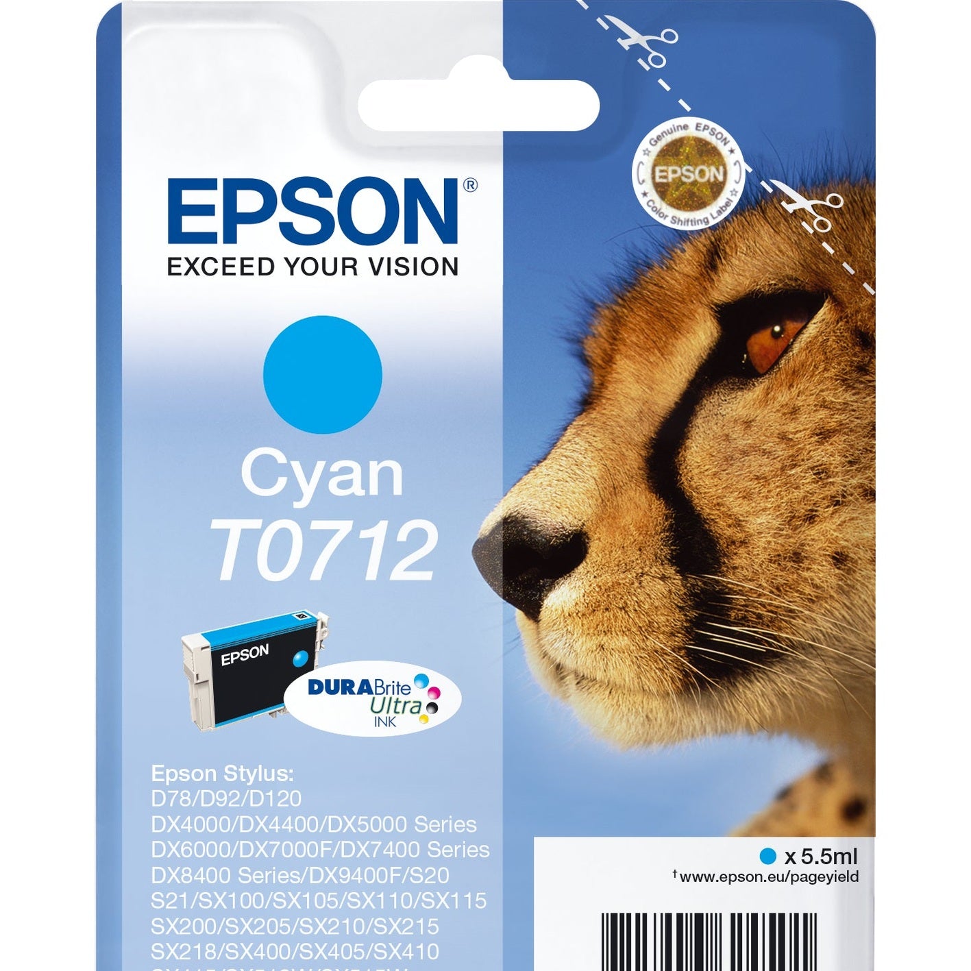 Tinteiro EPSON T0712 Ciano - B40/110, BX3xx/600, D120, DX74xx/84xx/9400, SX2xx/4xx5/5xx/6xx