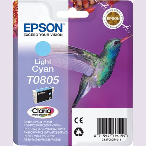 Tinteiro EPSON T0805 Ciano Claro - Stylus Photo P50/PX6xx/PX7xx/PX8xx/R2xx/R360/RX560/RX585/RX685