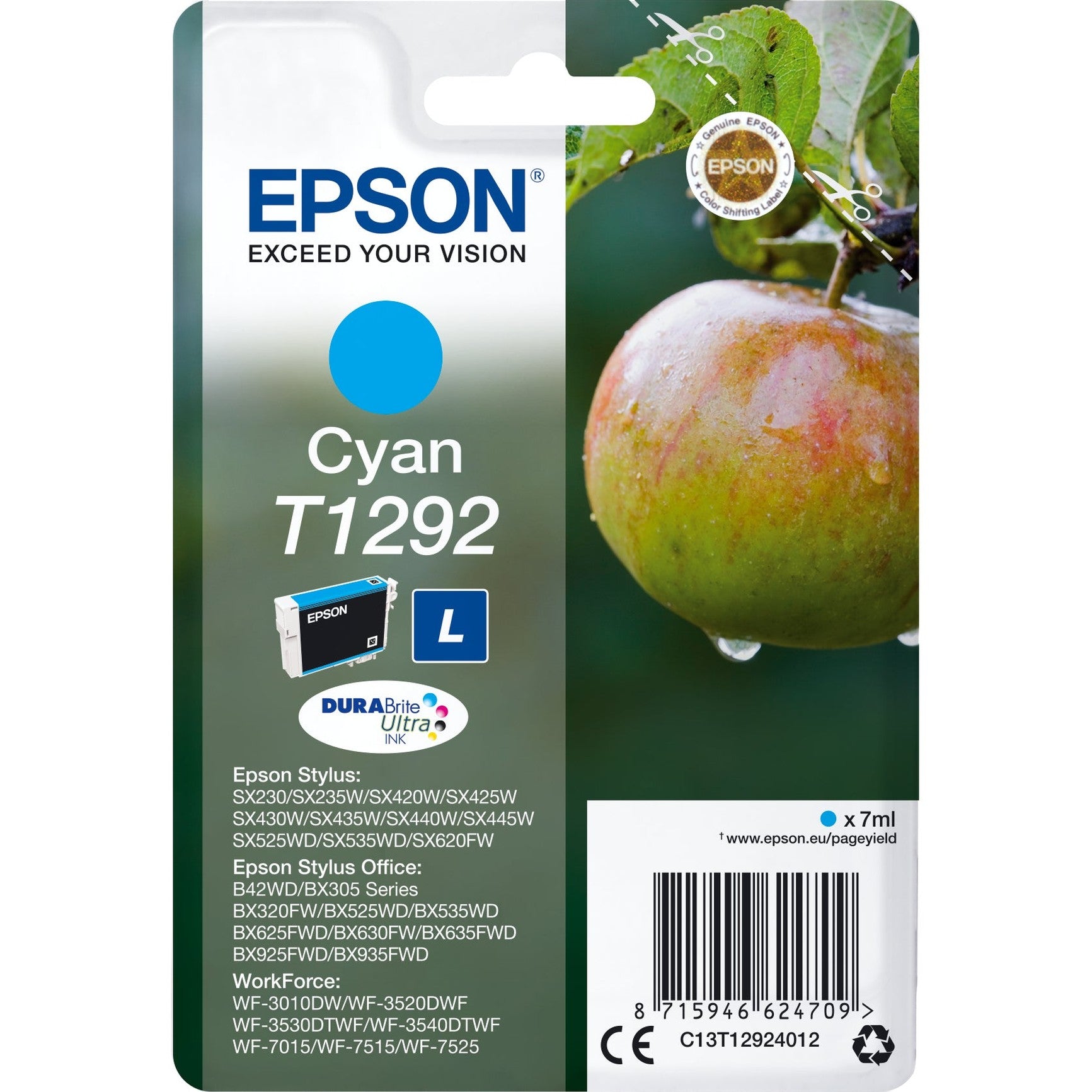Tinteiro EPSON T1292 Ciano L - Stylus B42,BX3xx/5xx/6xx/9xx,SX4xx/5xx/620