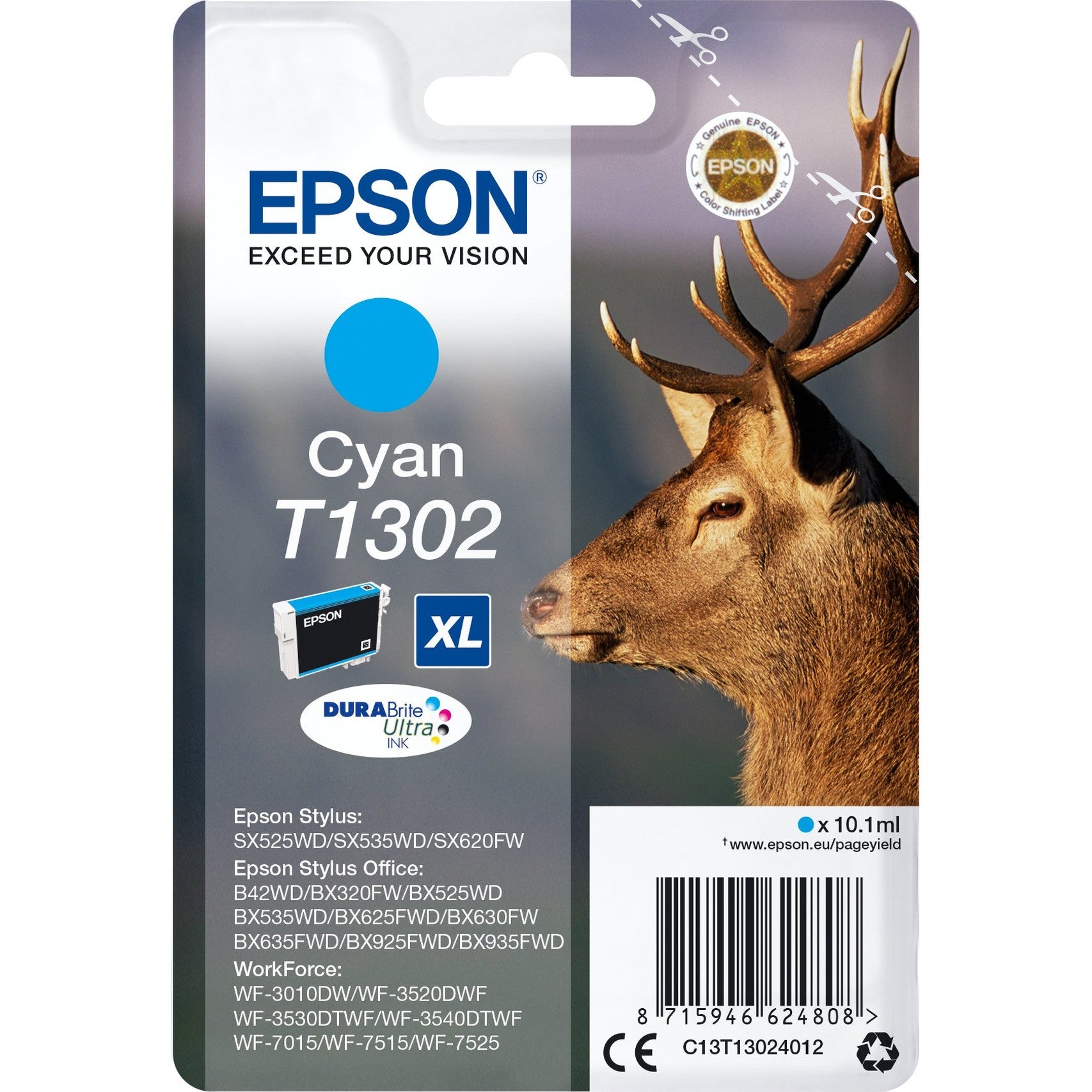 Tinteiro EPSON T1302 Ciano XL - Stylus B42,BX320/5x5/625/630/9x5,SX5x5/620 & WF-3010/3520/3540/7x15