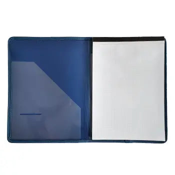 Capa A4 da Erichkrause com bloco de notas e bolso interno azul, ideal para organização e transporte de documentos.